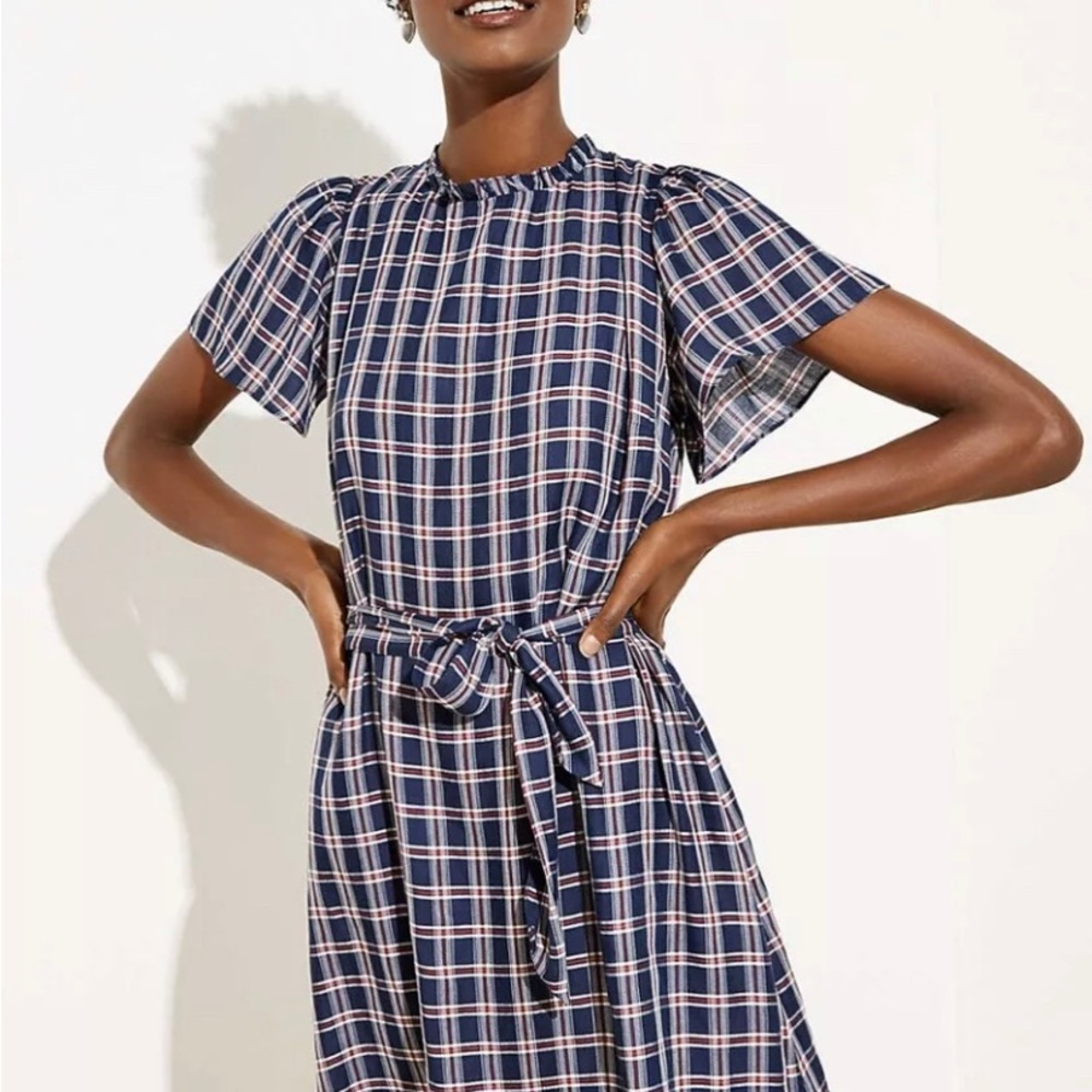 LOFT Blue and White Puff Sleeve Dress